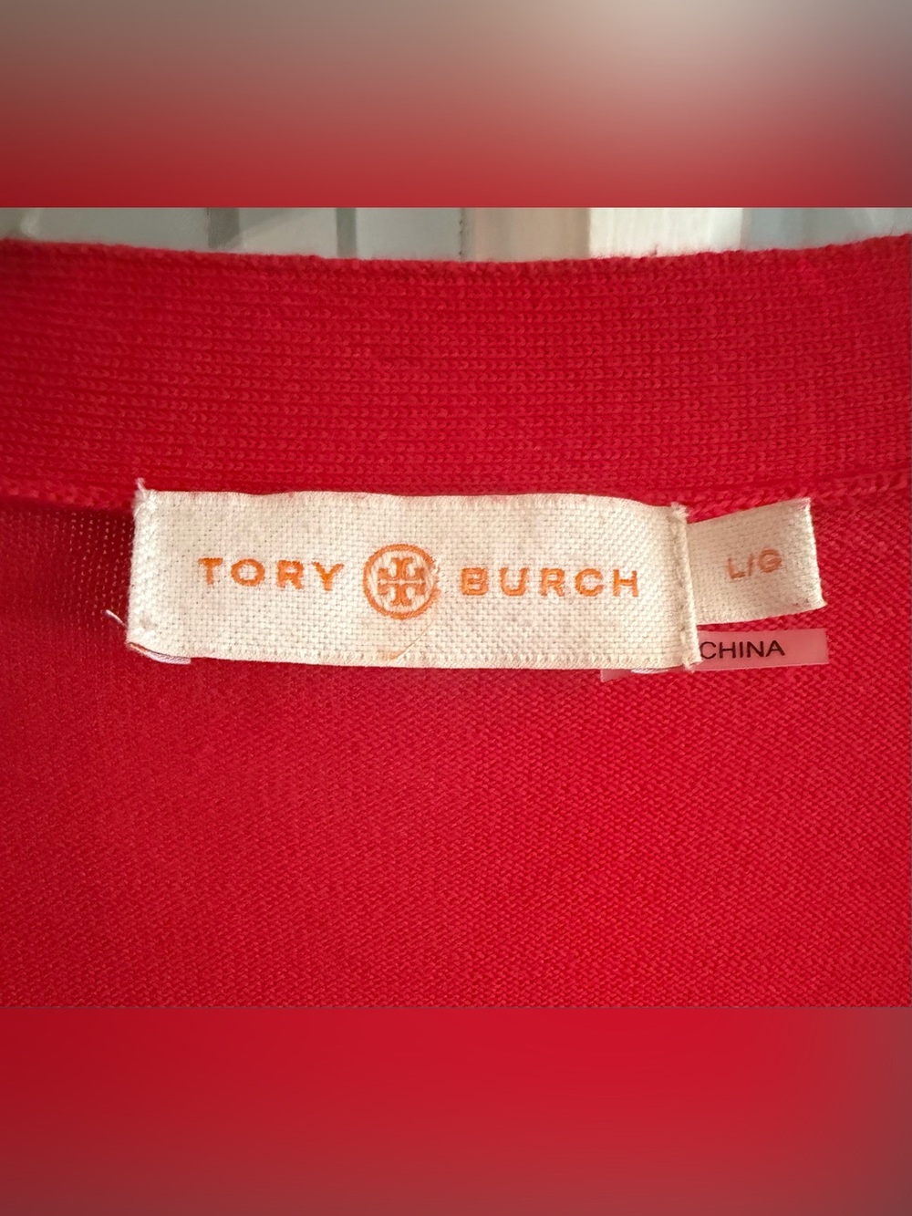 GUC SZ L Tory Burch Red Cardigan with Logo Buttons - Picture 2 of 6